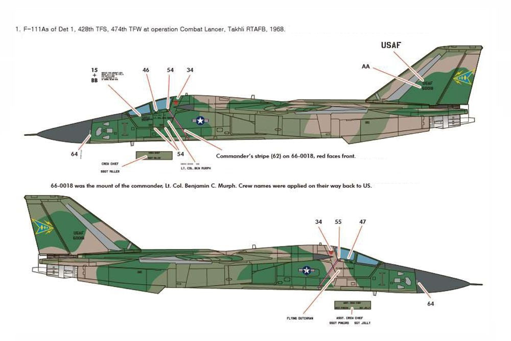 Diagram of a F-111 aircraft with USAF markings and labels