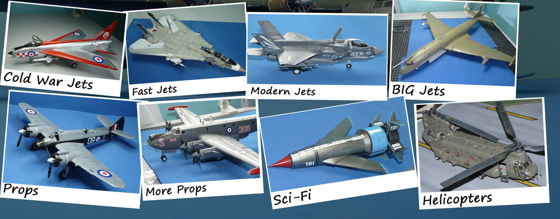 Selection of Scale Model Kit Products, Aircraft, Jets, Props, Helicopters. Previous commission builds.