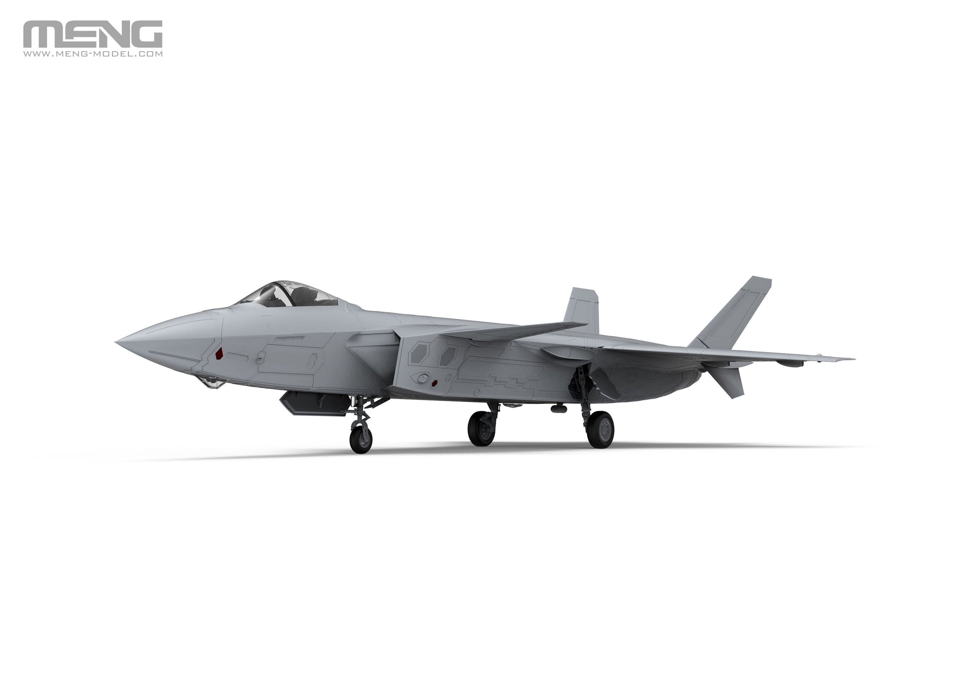 Model of a fighter jet on a white background with 'MENG' branding.